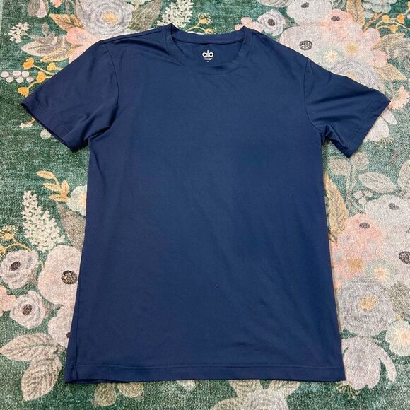 Alo Yoga T-Shirt Mens Medium Navy Blue Conquer Reform Crew Neck Short Sleeve - Picture 12 of 12
